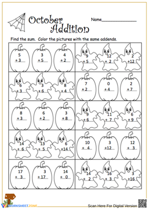 Halloween Addition Practice Worksheet