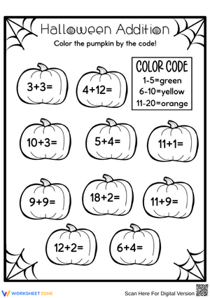 Halloween Addition Pumpkins Color by Code Worksheet