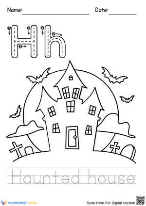 Halloween Tracing Worksheet – Letter H Haunted House