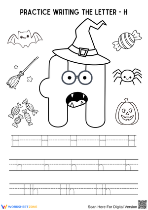 Letter H Halloween Handwriting Practice Worksheet
