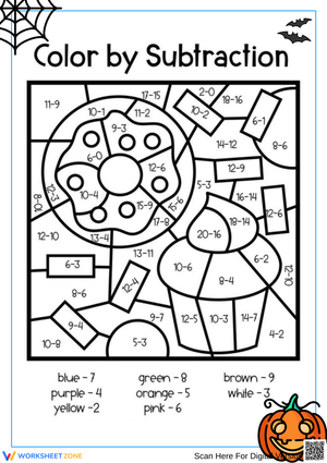 Halloween Color by Subtraction Worksheet