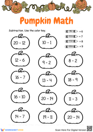 Pumpkin Math Subtraction Worksheet
