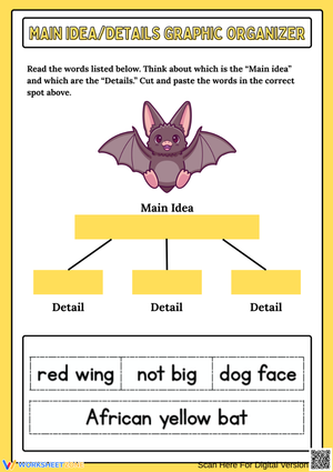 Bat-Themed Main Idea and Details Graphic Organizer