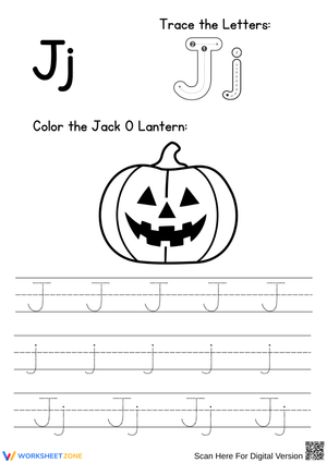 Letter J Halloween Tracing & Coloring Worksheet – Jack O’ Lantern
