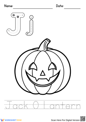 Letter J Halloween Tracing & Coloring Worksheet – Jack O’ Lantern