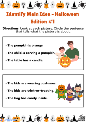 Halloween Main Idea Worksheet for Reading Comprehension