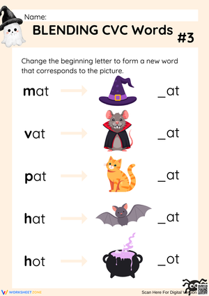 Kindergarten Halloween Blending CVC Words