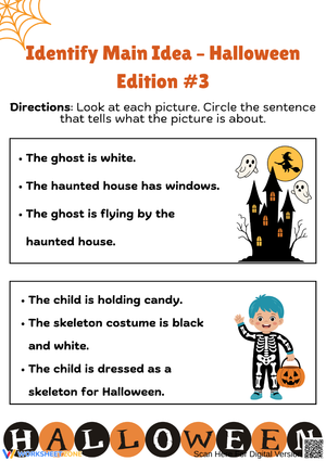 Halloween Main Idea Worksheet – Ghost & Skeleton