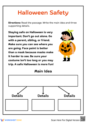 Halloween Safety Main Idea Worksheet