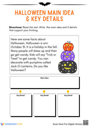 Halloween Main Idea and Key Details Worksheet