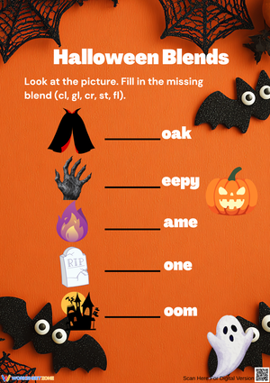 Kindergarten Halloween Consonant Blends Worksheet