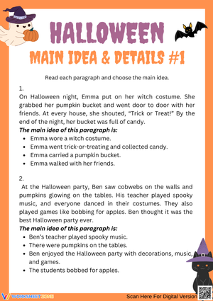 Halloween Reading Worksheet – Main Idea and Details Practice