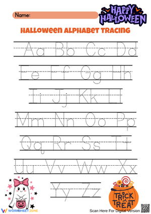 Halloween Alphabet Tracing Worksheet for Kindergarten