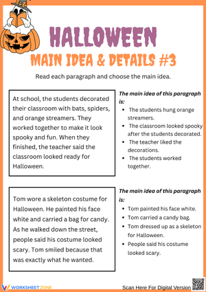 Main Idea and Details Halloween Worksheet