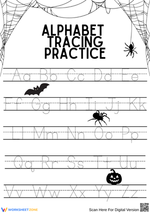 Black & White Halloween Alphabet Tracing Worksheet