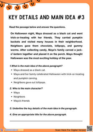 Key Details and Main Idea Worksheet for Kids