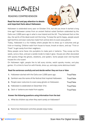 Halloween Reading Comprehension for Kids