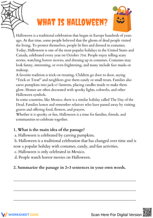 What Is Halloween? Reading Comprehension Worksheet
