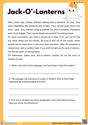 Jack-O’-Lantern Reading Comprehension Worksheet