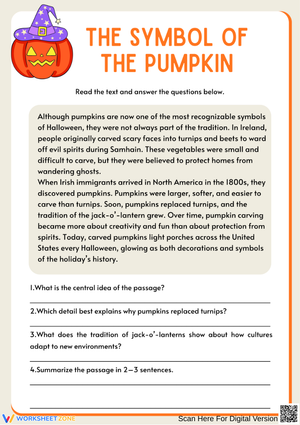 Pumpkin Symbolism in Halloween Worksheet