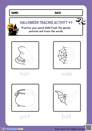 Halloween Tracing Worksheet for Preschool and Kindergarten
