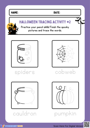 Halloween Tracing Activity – Spooky Words and Pictures
