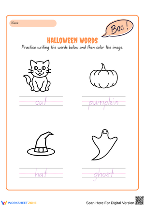 Halloween Words Tracing and Coloring Worksheet