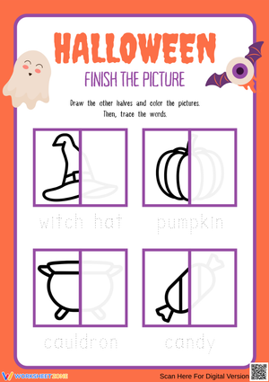 Halloween Finish the Picture Tracing Worksheet for Kids
