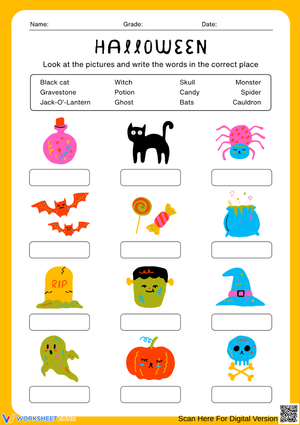 Halloween Vocabulary Write the Word Worksheet