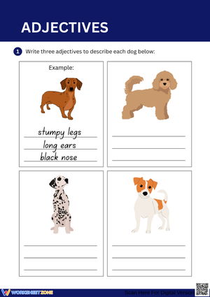 Adjectives Worksheet: Describe the Dogs