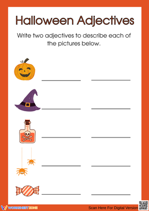 Halloween Adjectives with Pictures Worksheet