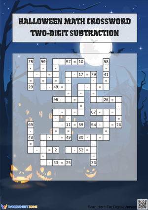 Halloween Math Crossword Two-Digit Subtraction Worksheet