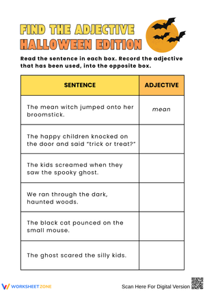 Find the Adjective Halloween Worksheet