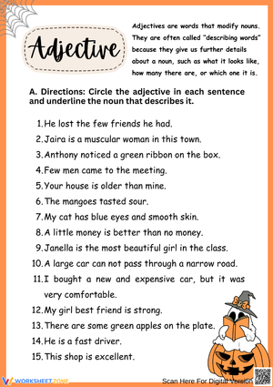Adjective Practice Worksheet for Elementary Students