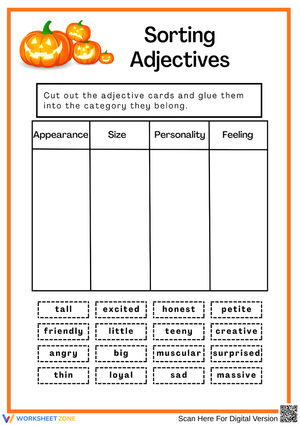 Sorting Adjectives Worksheet for Kids