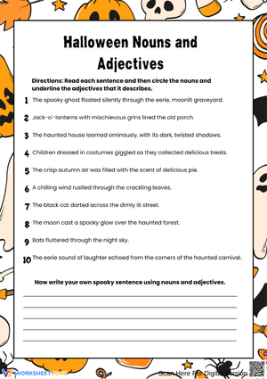 Halloween Nouns and Adjectives Worksheet