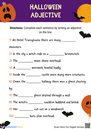 Halloween Adjective Fill-in-the-Blank Worksheet