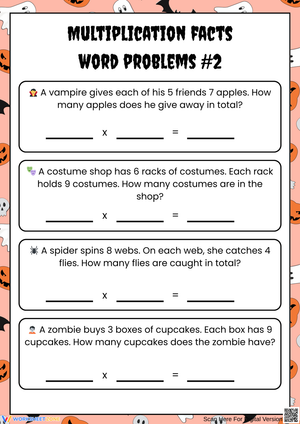 Halloween Multiplication Facts Word Problems Math Puzzle Worksheet
