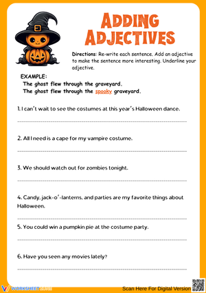 Adding Adjectives Halloween Worksheet