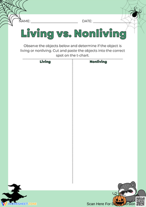 Halloween Living vs. Nonliving Sorting Worksheet