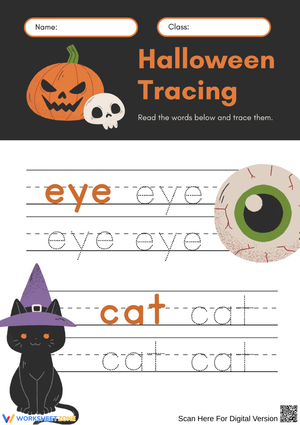 Halloween Word Tracing Worksheet for Kids