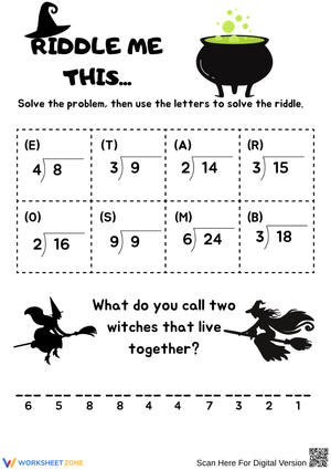 Halloween Division Riddle Math Puzzle Worksheet