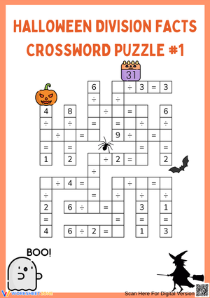 Halloween Division Facts Crossword Math Puzzle Worksheet
