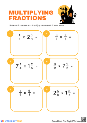Halloween Multiplying Fractions Worksheet