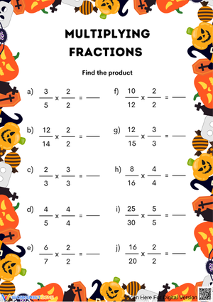 Halloween Multiplying Fractions Worksheet | Grade 6 Math Practice
