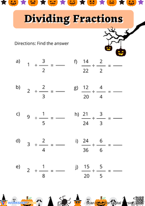 Dividing Fractions Worksheet | Grade 6 Halloween Math Practice