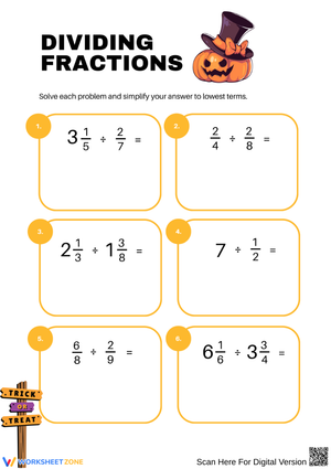 Dividing Fractions Practice Worksheet