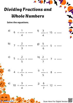 Halloween Dividing Fractions and Whole Numbers