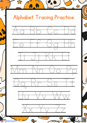 Halloween Alphabet Tracing Practice Worksheet
