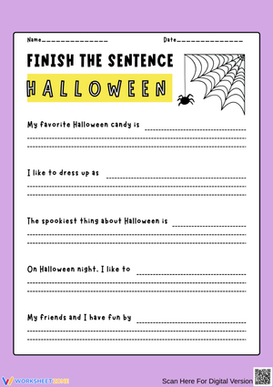 Finish the Sentence: Halloween Writing Prompts Worksheet